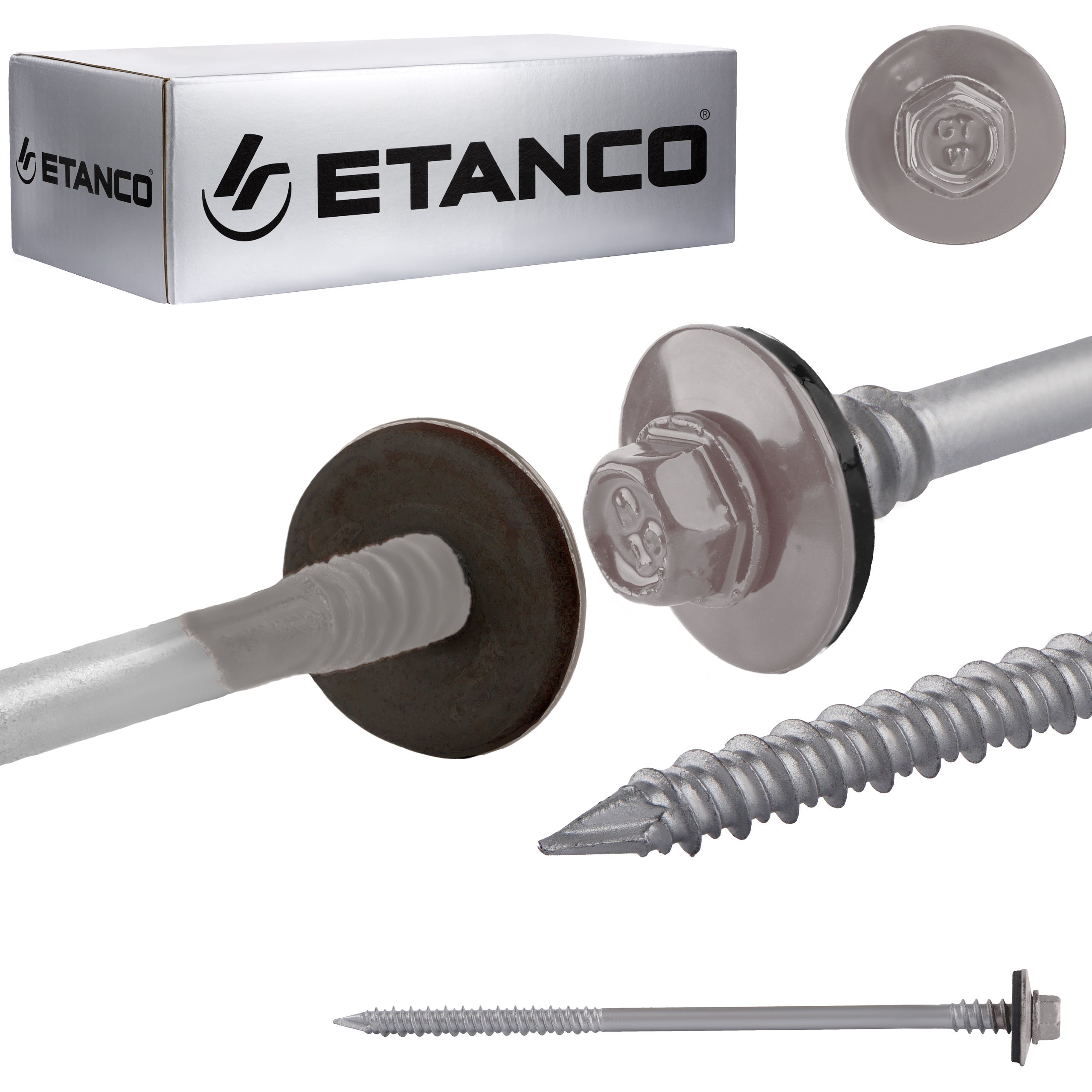 Wkręty do płyt warstwowych Etanco GTRW SP A19 malowane RAL 9007 z podkładką EPDM 6,4/7,0x160 mm 100szt