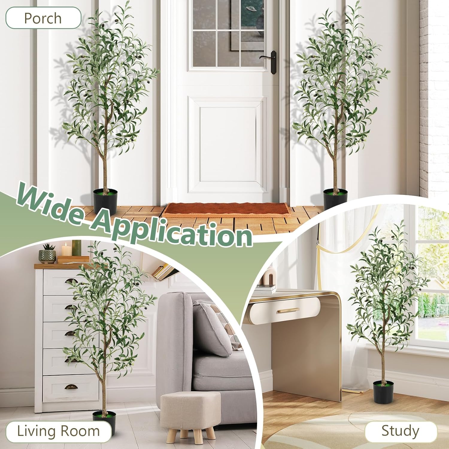 Lot de 1/2 arbres d'olivier artificiels, fausse plante de 130 cm avec feuilles et fruits réalistes, tronc résistant en polyéthylène et base stable - 7