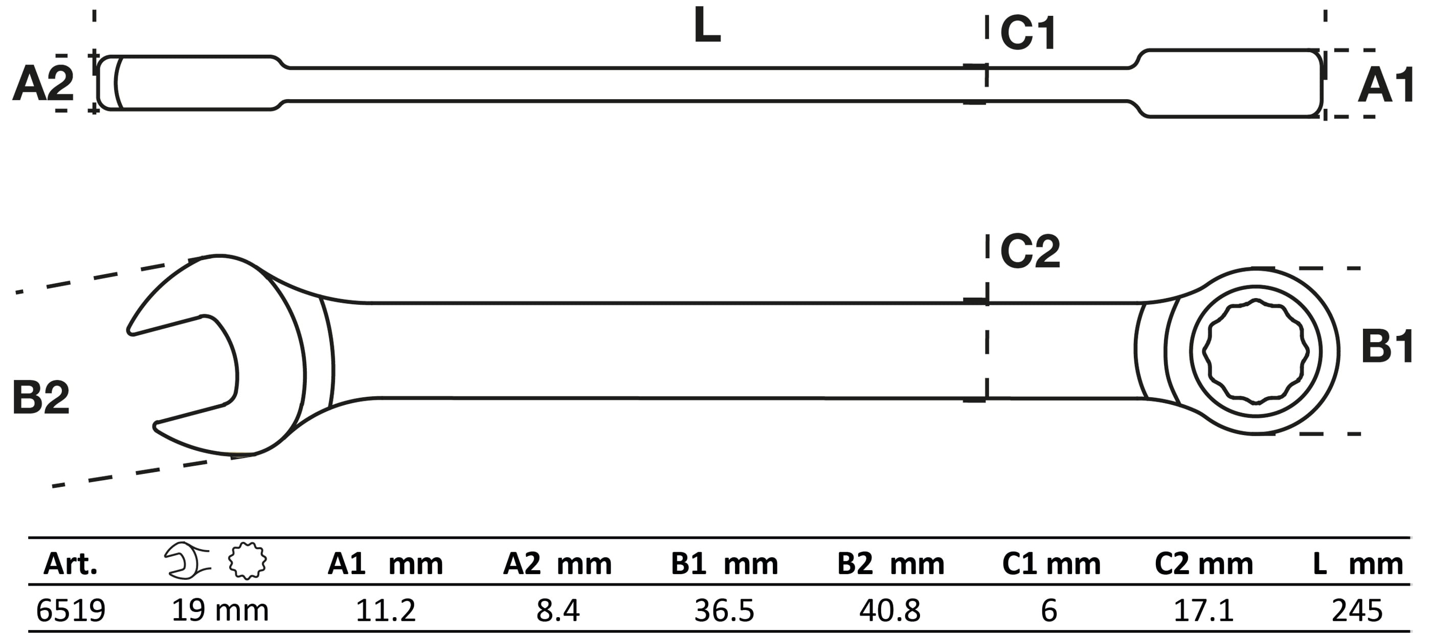Clé mixte à cliquet | 19 mm - 2