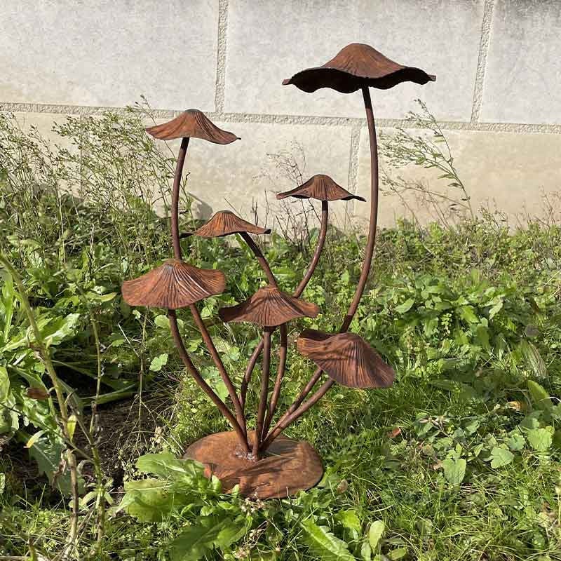 Tuteur De Jardin Champignons Décoration De Jardin Métal Rouille 70cm