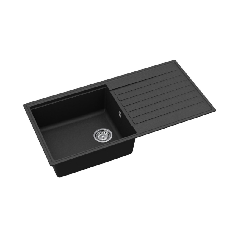 Swiss Aqua Technologies 100x50 cm évier avec égouttoir réversible en Granite, à encastrer, noir (SATSINKGQK103B) - 2