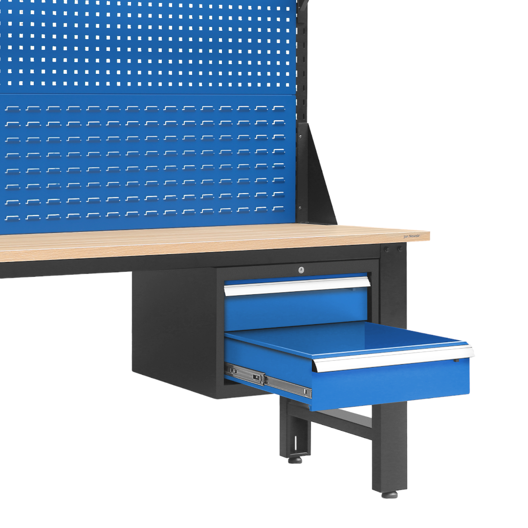 Etabli avec Panneau perforé pour Outils 2 tiroirs 170 cm x 150 cm 75 cm Anthracite-Bleu - 3