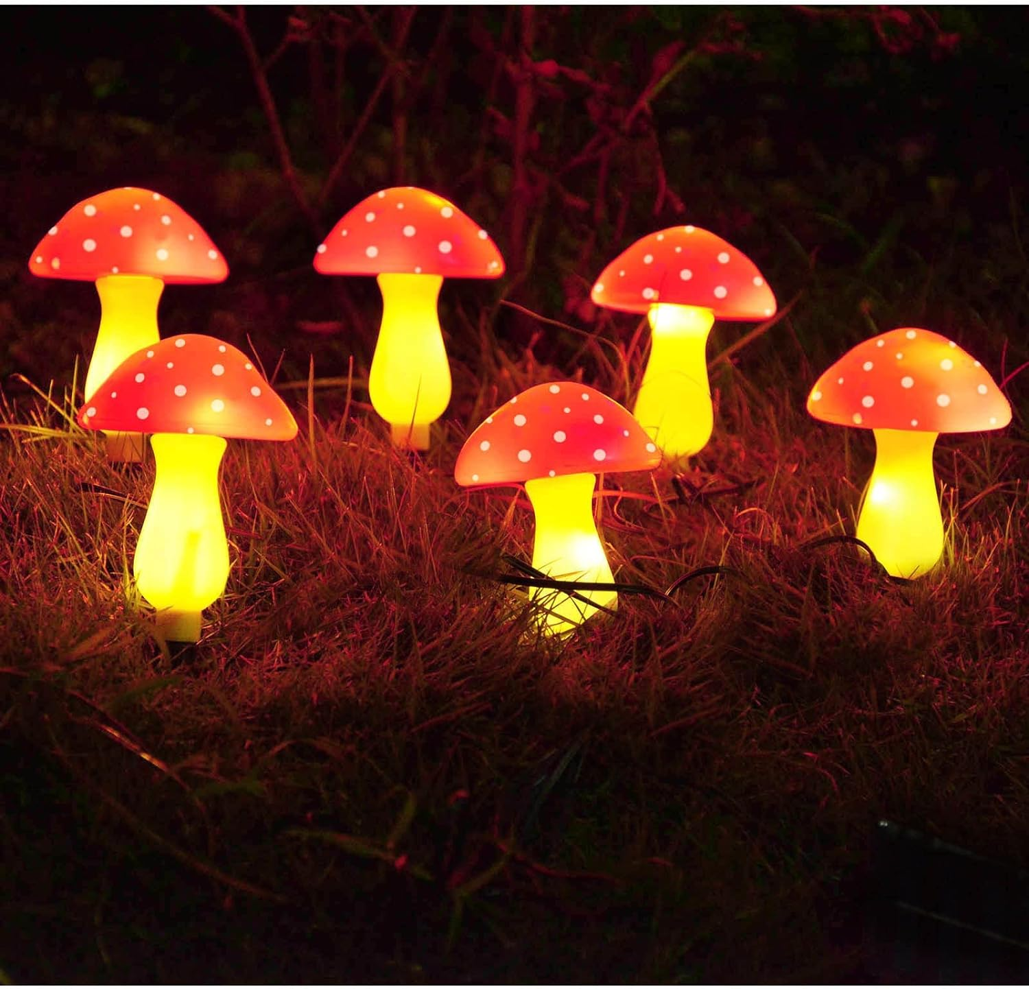 【6 lumières】Éclairage extérieur blanc chaud de champignon rouge solaire à LED - 4