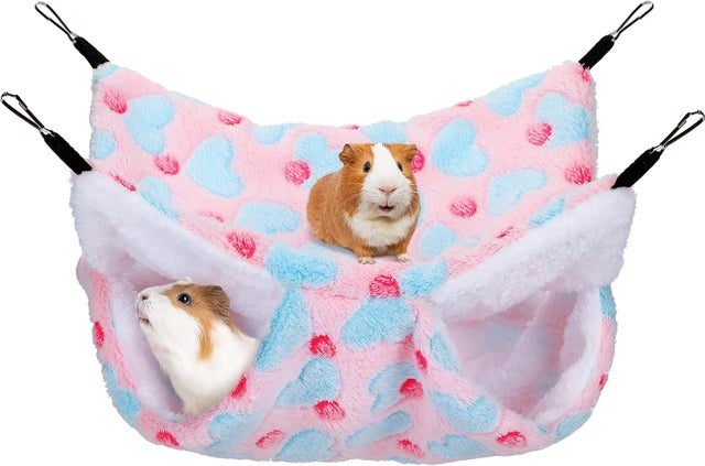 Rede para Chinchila, Furão, Hamster, Porquinho-da-Índia e Rato - Rede Dupla e Aconchegante 34x34cm - Ninho para Coelho e Camundongo (Rosa)