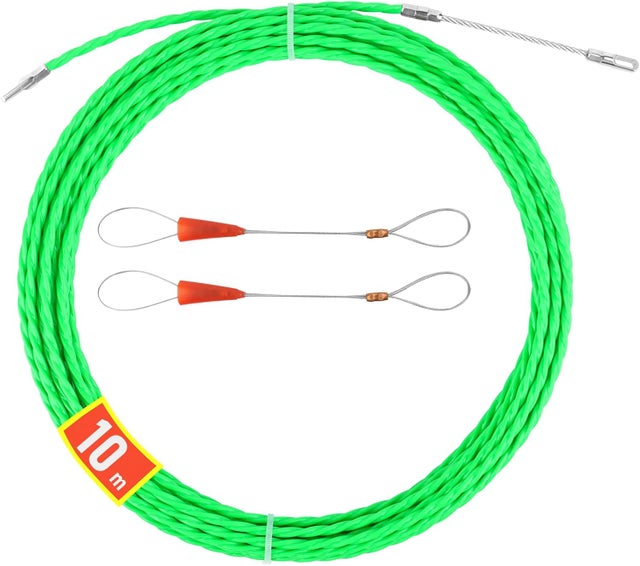 (Verde) Fita passa-fios de eletricista de 10 m, puxador de fios elétricos de 4,5 mm, puxador de cabos com 2 cabeças guia flexíveis, fita passa-fios pa