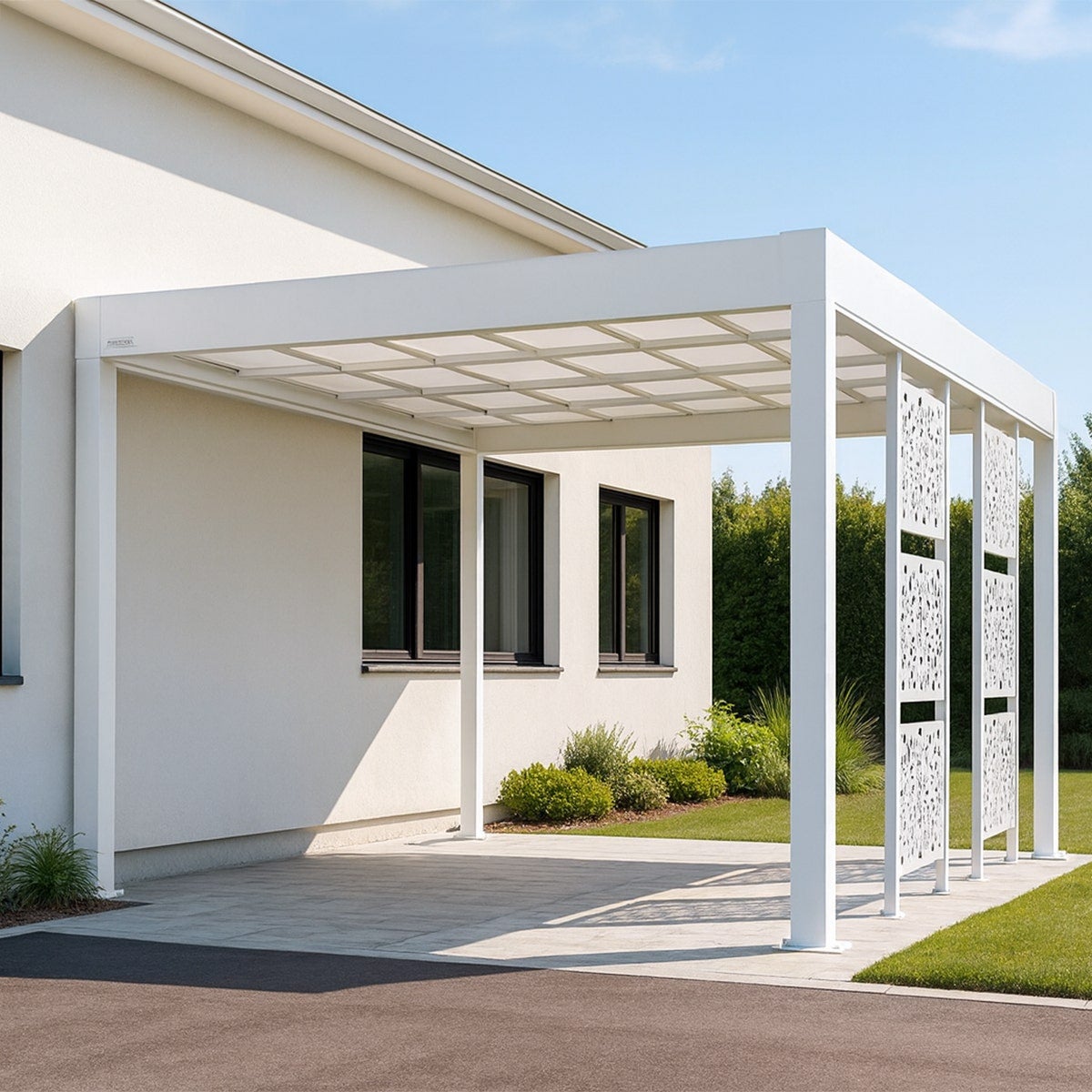 Carport aluminium Blanc Trigano - LIBECCIO + 3 claustras - 16 m² - Fabriqué en France - 4