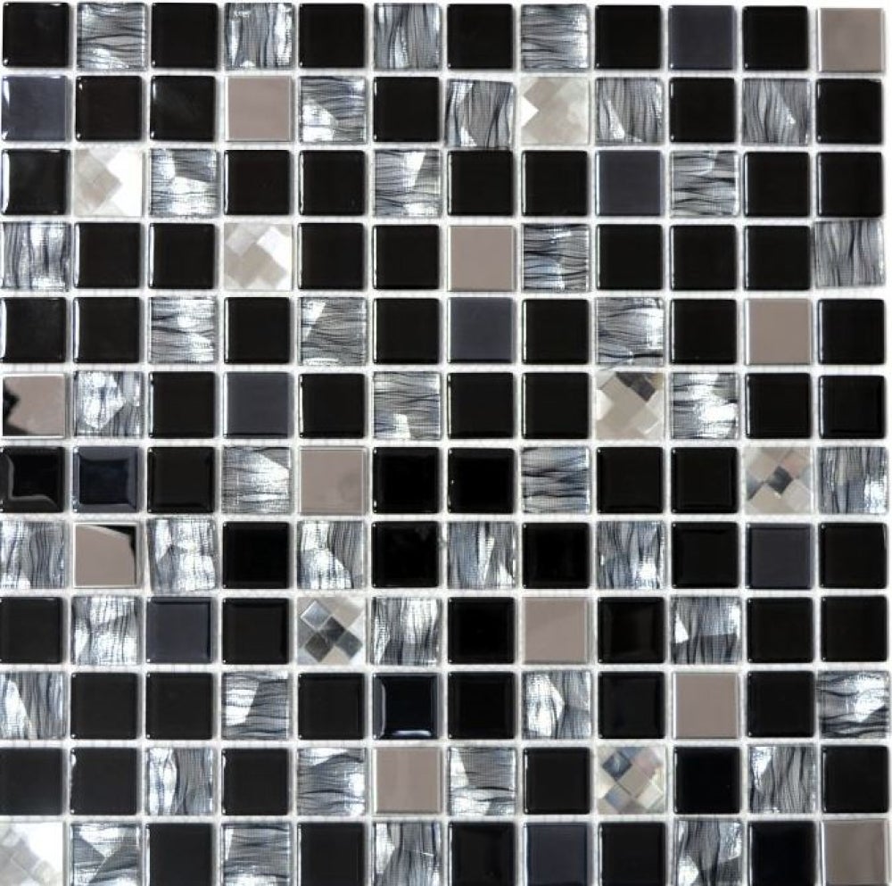 Mosaïque Gris Noir Strié Alu et Verre AL09, 30,5x30,5x0,8cm