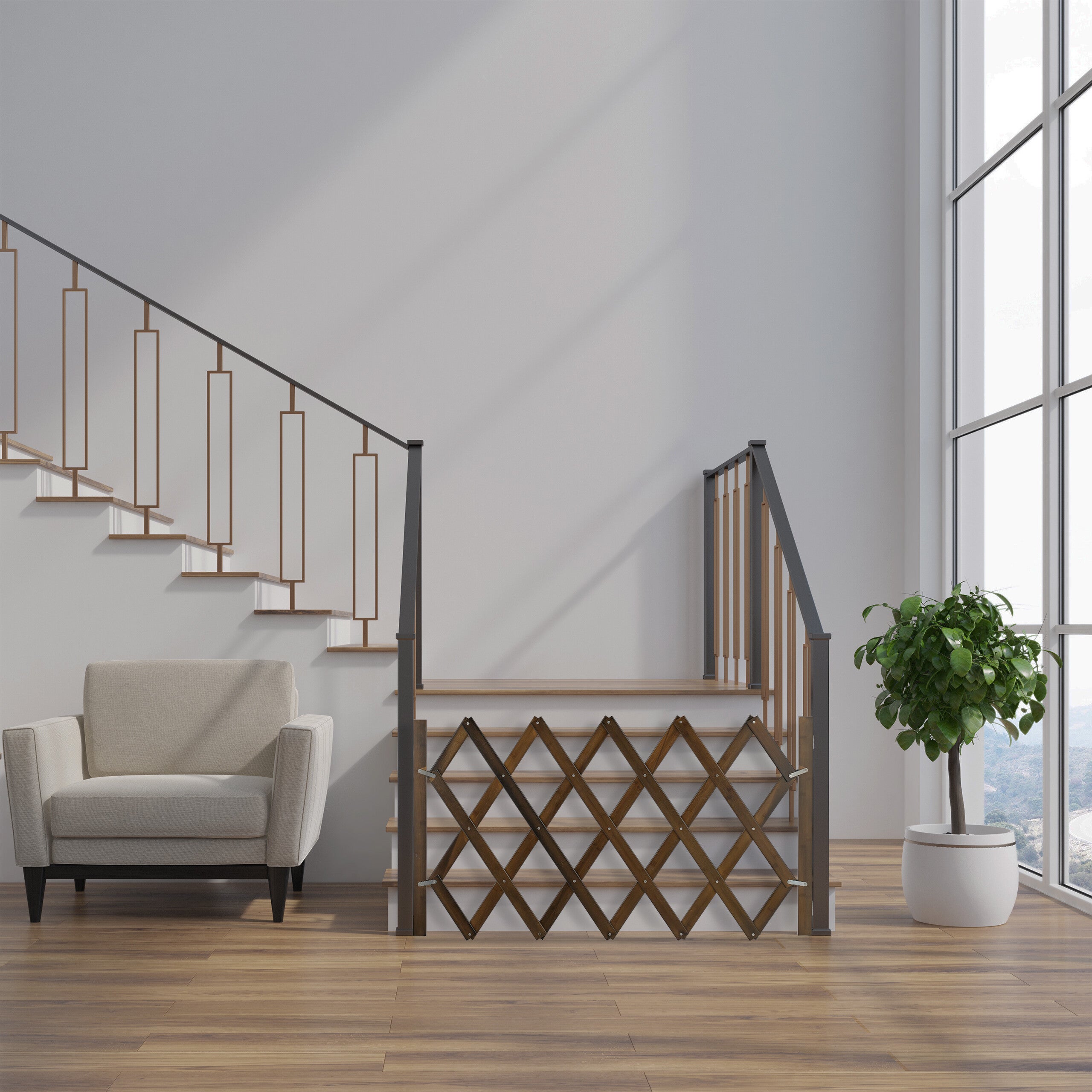 Cancelletto Sicurezza Per Cani Relaxdays In Bamb&ugrave; | Regolabile 70-126 Cm, Alto 70-82 Cm - Bianco