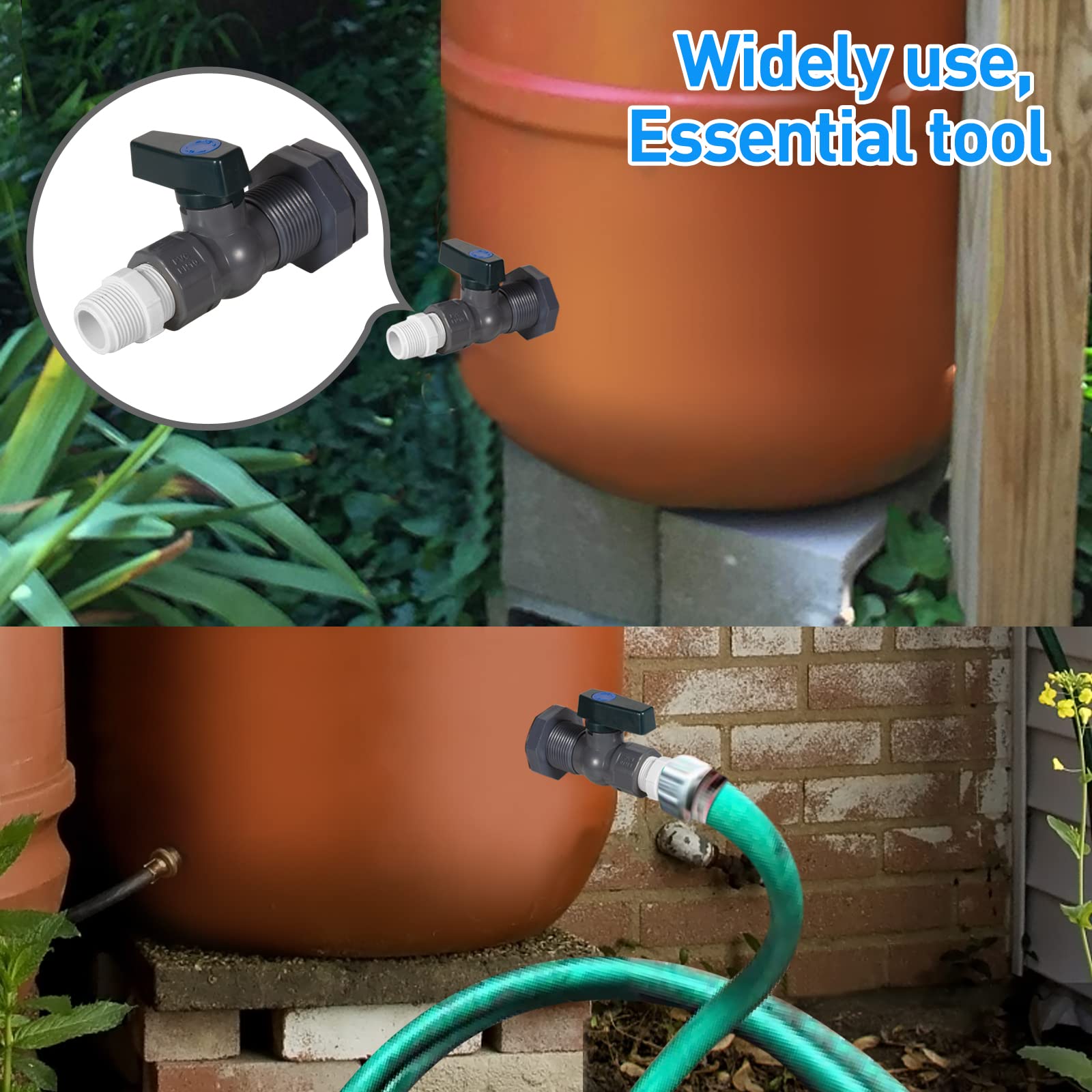 Robinet de baril d'eau en PVC avec adaptateur de robinet de tuyau à montage sur cloison et ruban d'étanchéité pour réservoirs d'eau - 6