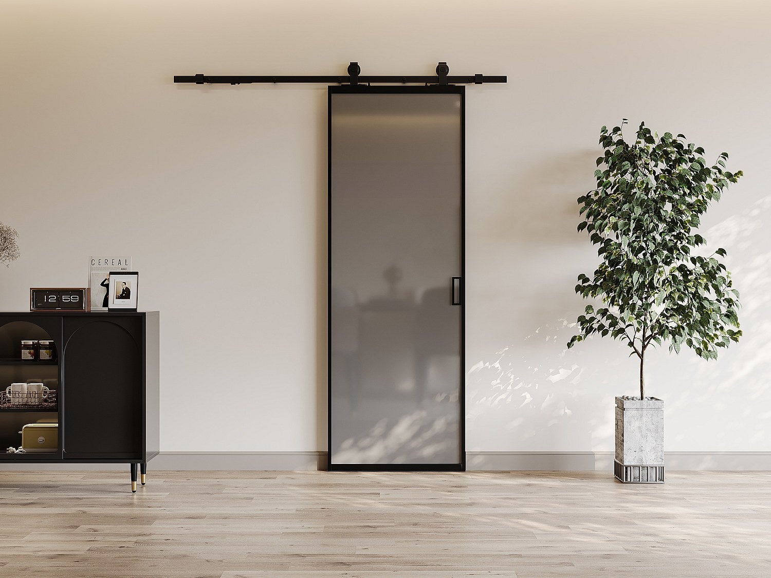 Drzwi przesuwne naścienne - aluminium i dymione szkło hartowane - wys. 205 x szer. 93 cm - LINCI II