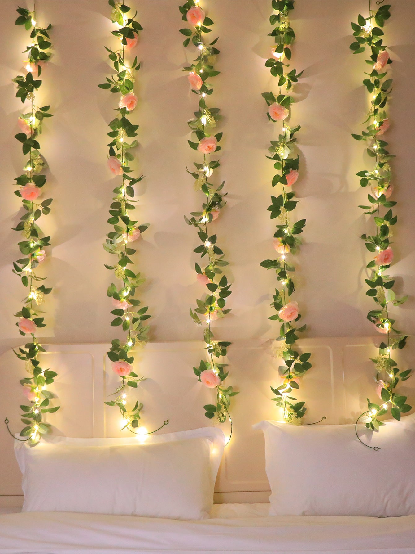 2pcs branco quente LED luzes de corda de rattan decorativas luzes de corda de camélia falsa 2 metros 6 flores - 3
