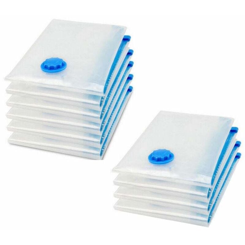 Zestaw 10 worków do odkurzacza, odpowiednich do przechowywania ubrań, koców, prześcieradeł i poduszek, o wymiarach 50 x 70 cm.