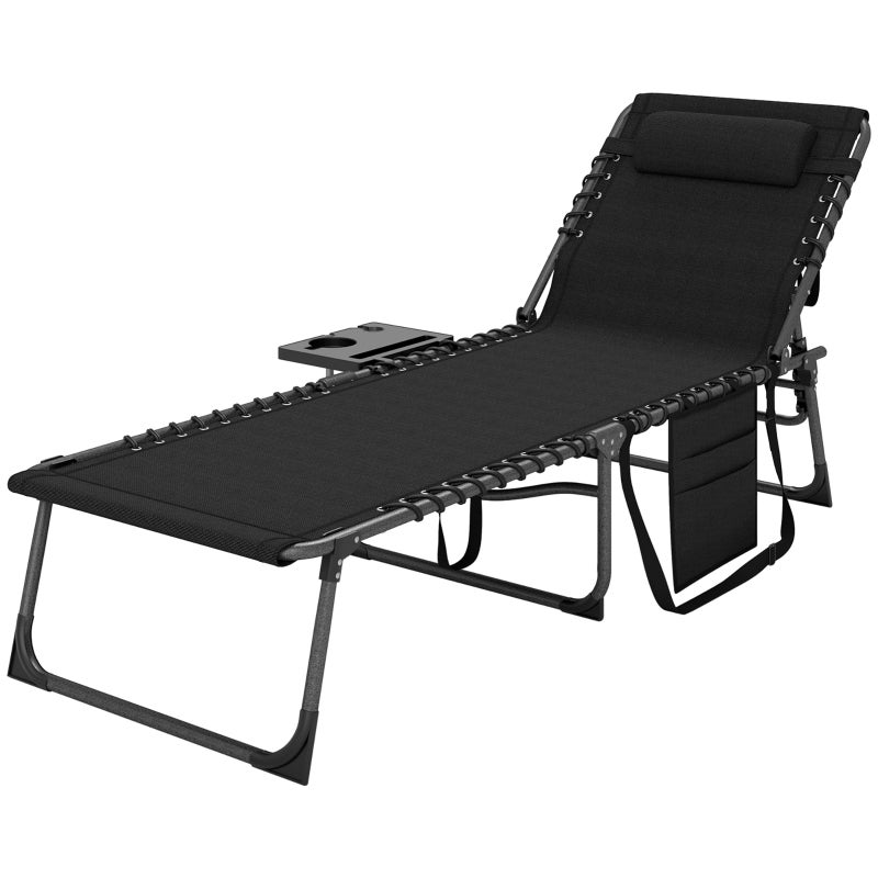 Tumbona plegable de jardín con cojín, respaldo ajustable 5 posiciones, 120 kg