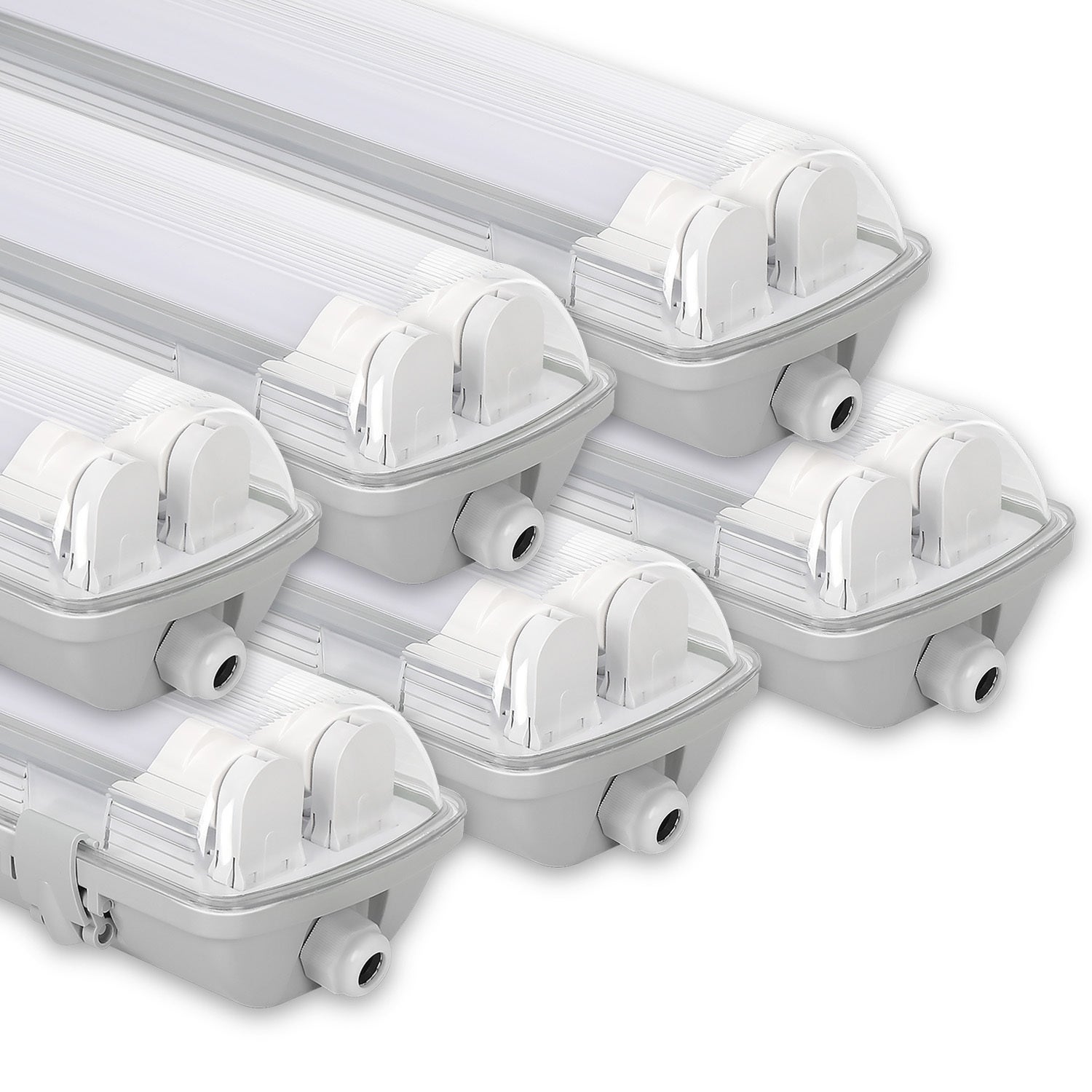 6x wodoodporna listwa LED do świetlówek T8, IP65, taśma świetlna LED, 150 cm, 2 x 24 W, zimna biel