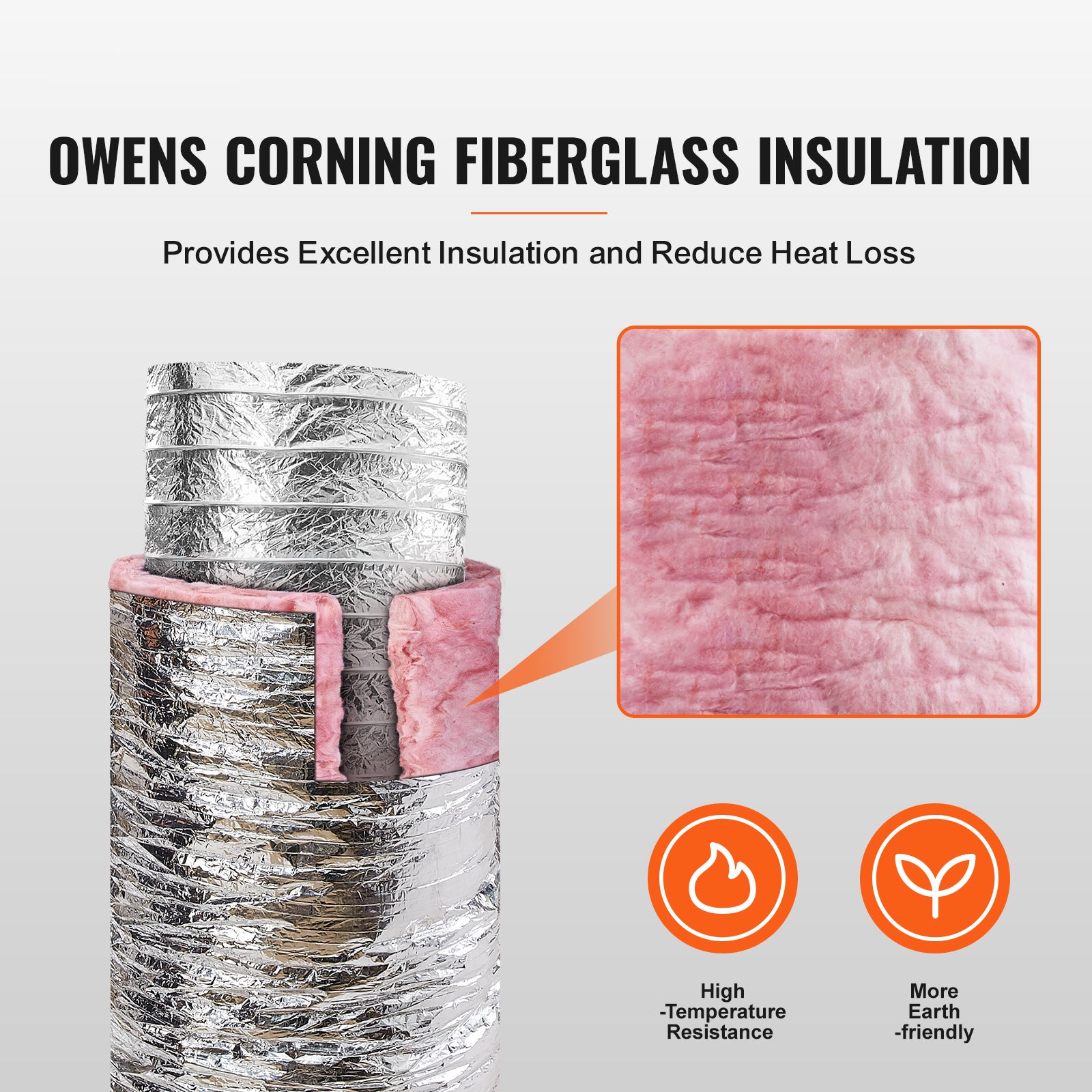 Tuyau d'aération de sécheuse 203,2 mm, conduit flexible isolé 7,62 m avec 2 colliers, protection à trois couches R-6.0, pour ventilation SucceBuy - 4