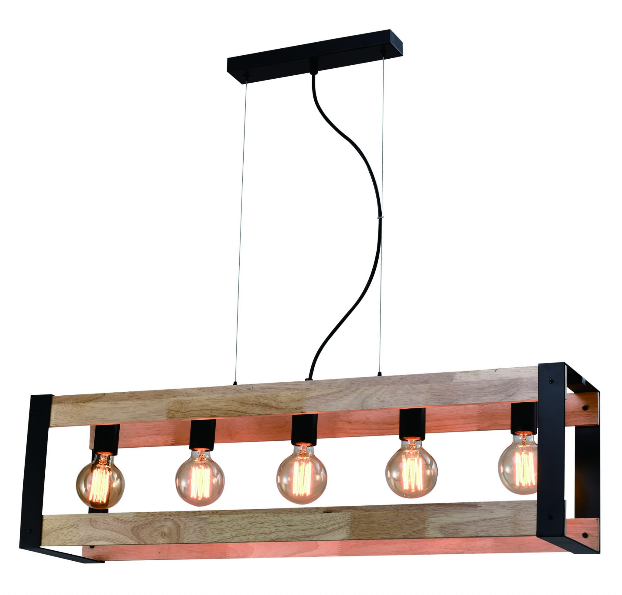 Lampa wisząca Varna czarna-naturalne drewno 5xE14x40W wym: 100 x 90 x 20 cm metal Candellux