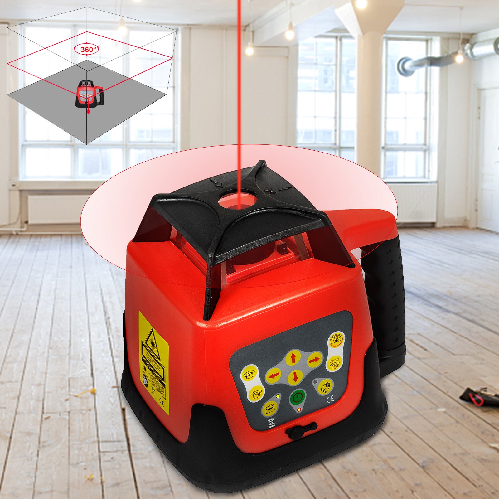 Livella Laser 360° VEVOR Autolivellante Rossa, Laser Rotante con Linee Orizzontali e Verticali, Portata 500 m per Cantiere Esterno - 3