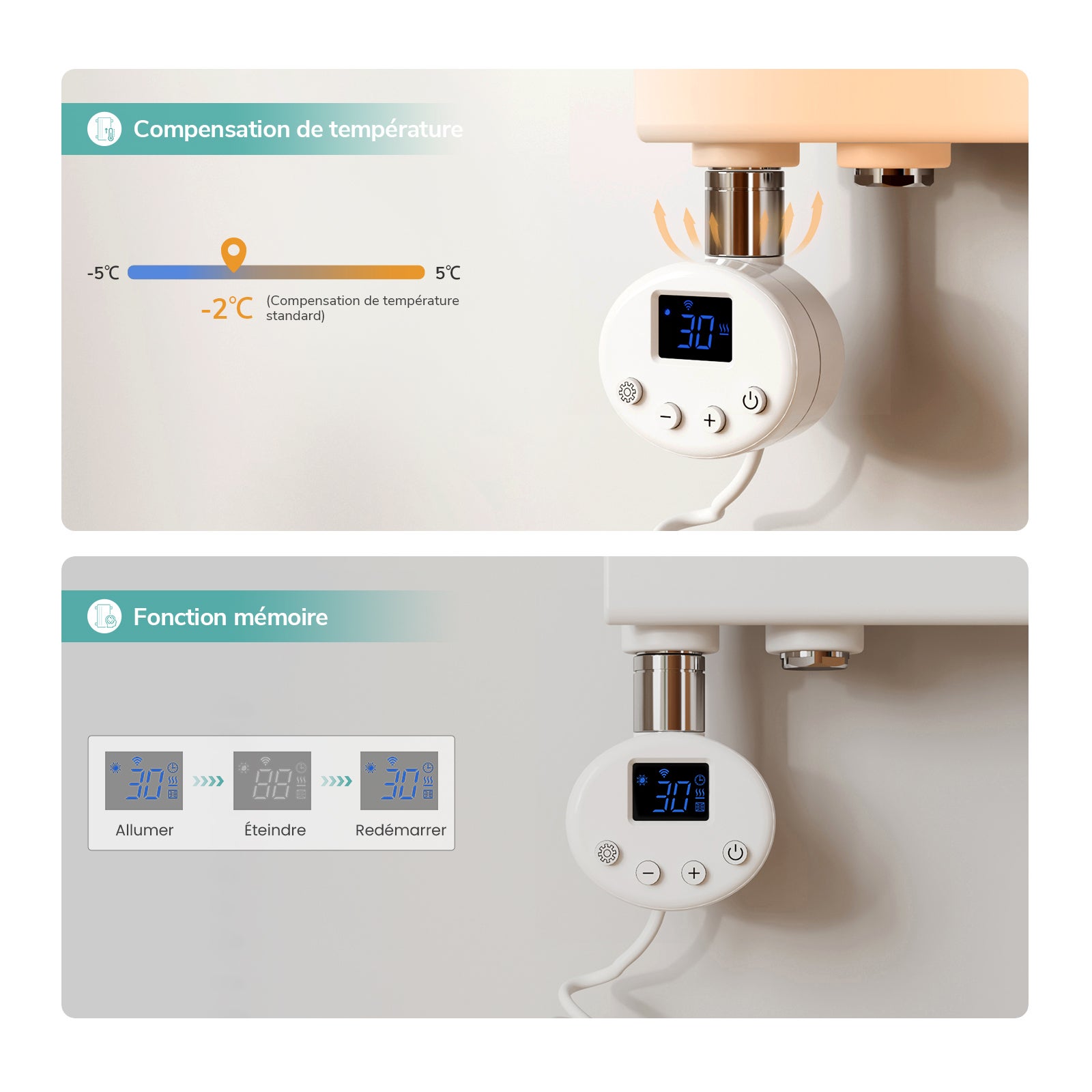 EMKE Sèche-serviettes Électrique 76 x 40 cm - Commande Intelligente avec Programmateur Hebdomadaire par APP - 400W - Blanc - 7
