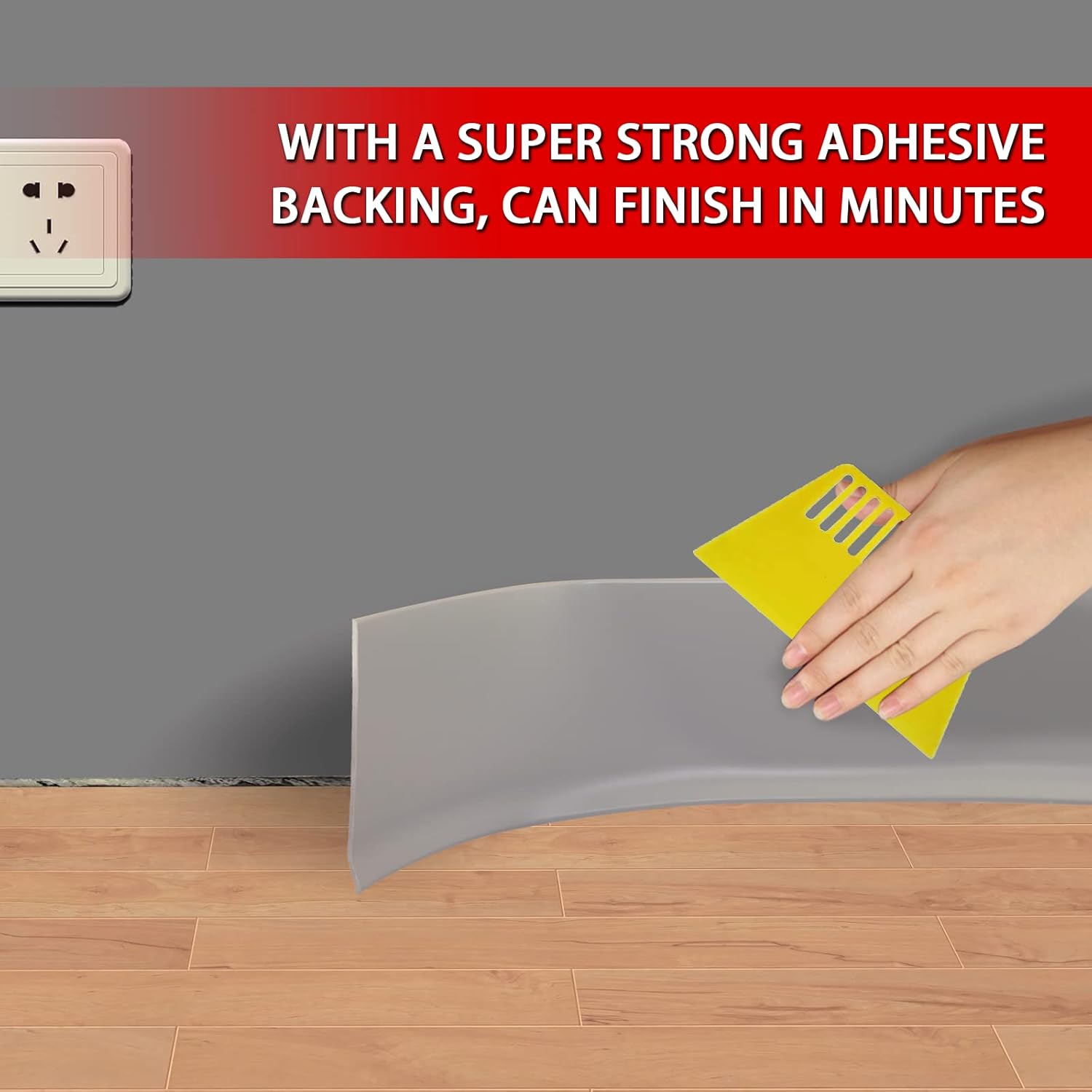 Modanatura per base da parete in vinile, modanatura per base da parete in gomma autoadesiva flessibile, design stacca e incolla, 6 m, grigio - 4