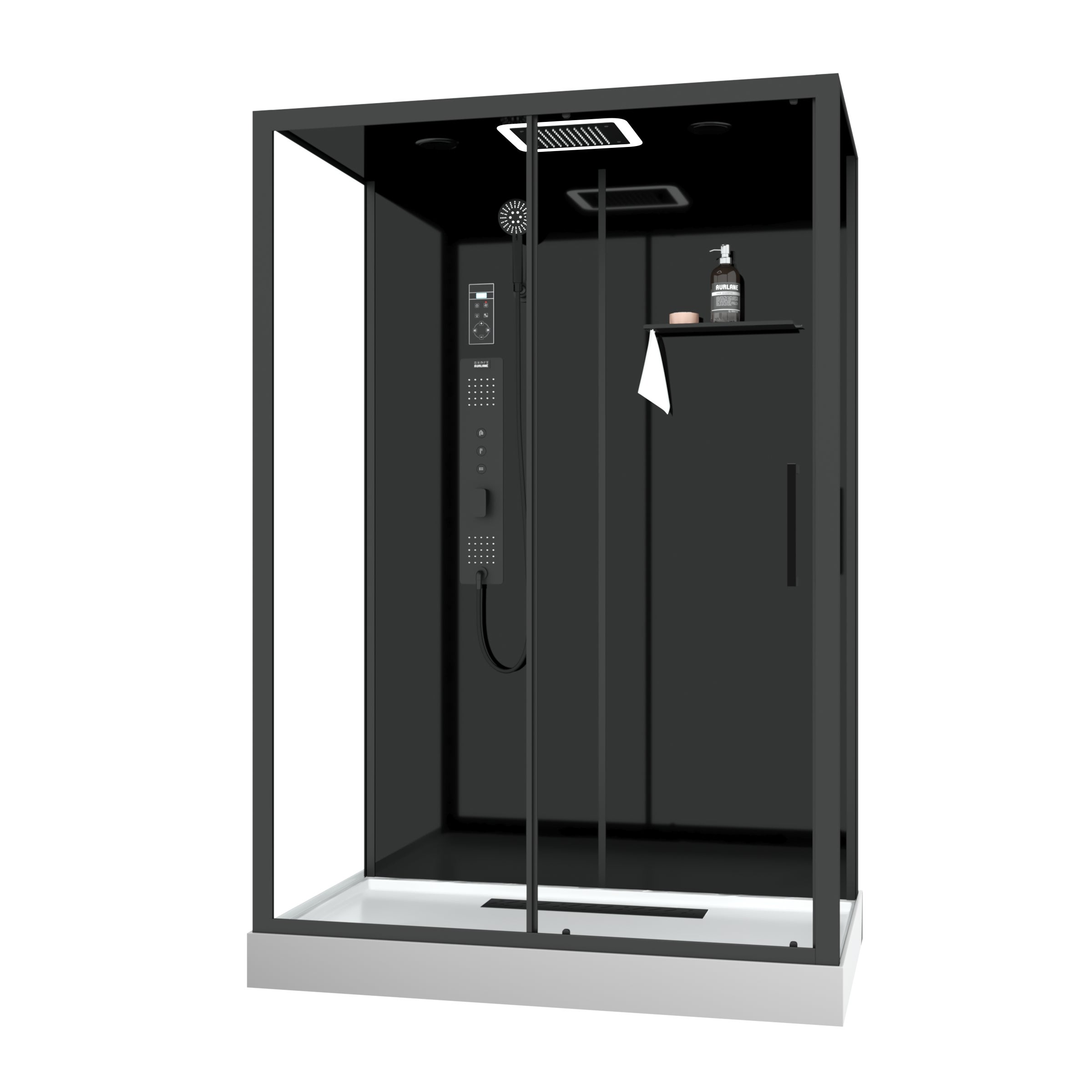 Cabina doccia idromassaggio 140x85x218 cm - Porta scorrevole - Pannelli e Profili Nero opaco - 3
