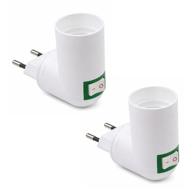 Jandei Pack x2 Adaptador de Casquillo E27 con Interruptor, Portalámparas con Enchufe ON/OFF, Rotación 180º. Bombilla No Incluida