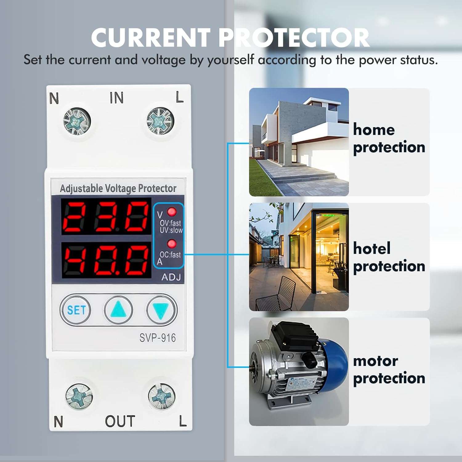 Protecteur De Courant Intelligent Monophasé 230V - Réglable - Surtension/Sous-tension/Surcharge - 63A