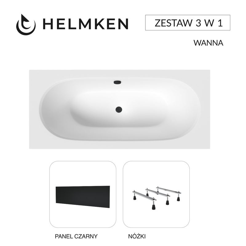 Wanna akrylowa Helmken Vienna 150 х 75 + Panel czarny + Nóżki / 23099001