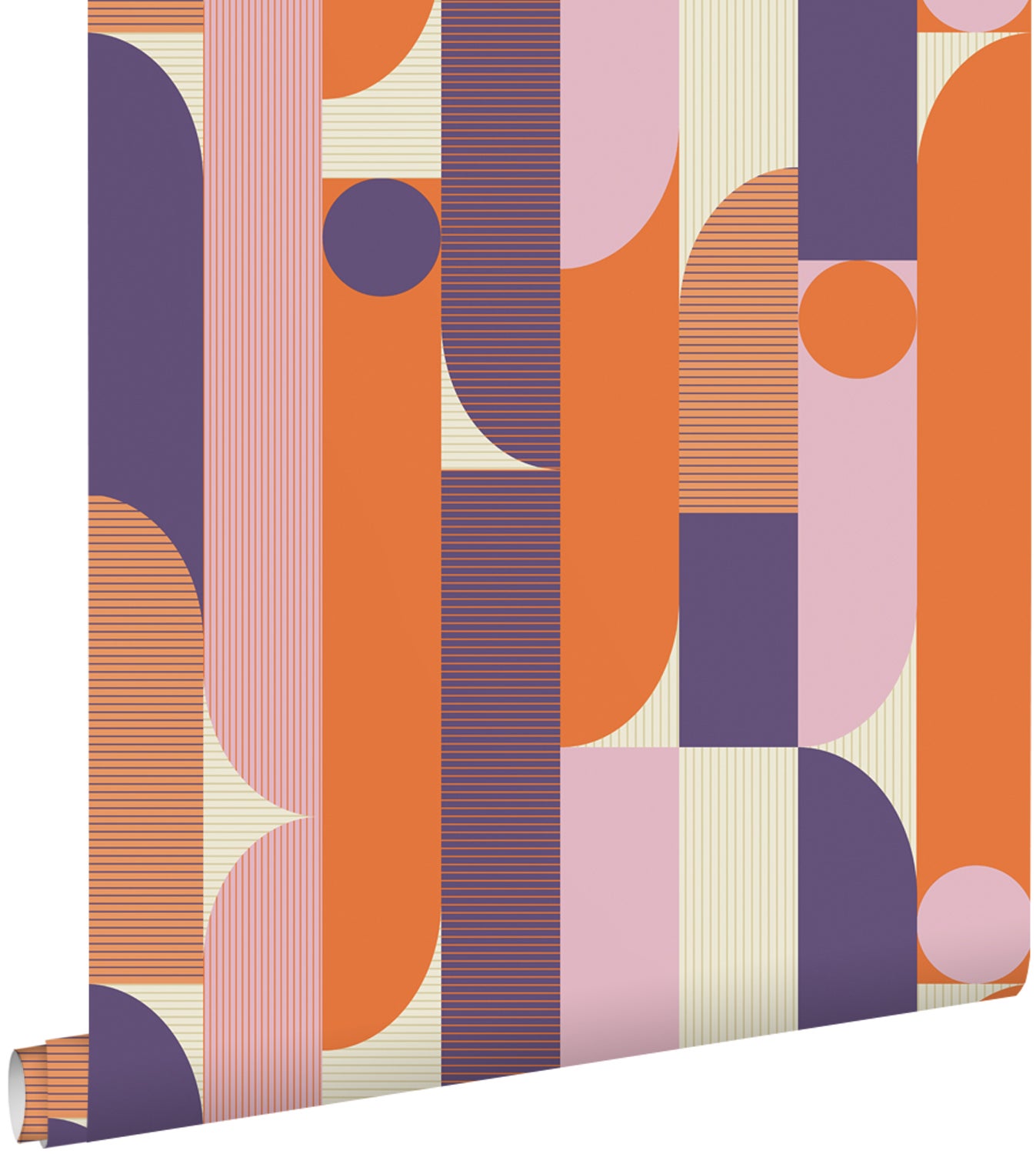 Papel pintado formas geométricas morado, naranja y marrón - 50 x 900 cm - estahome