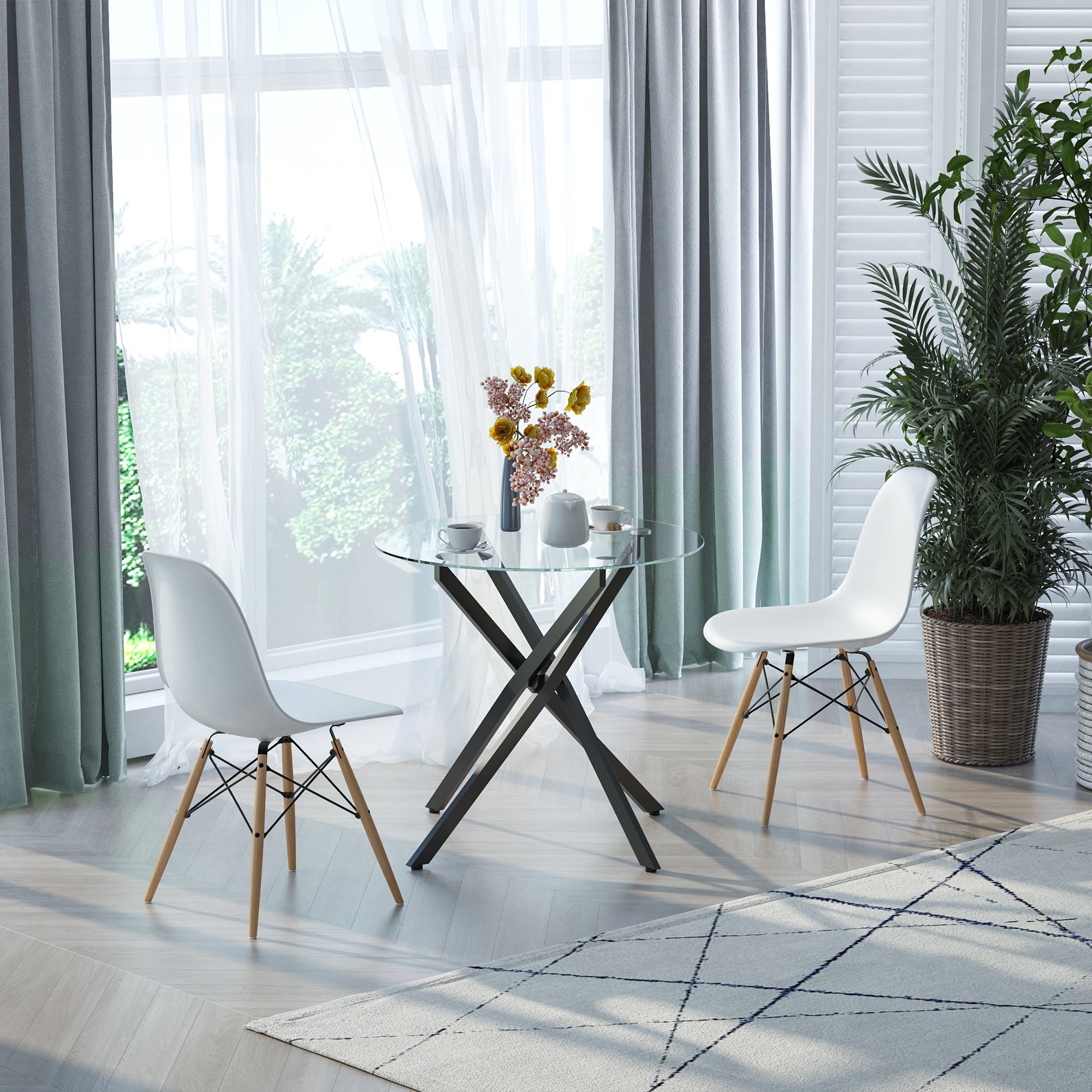 Homcom Mesa De Comedor Metal, Vidrio Templado Ø80x75 Cm Negro , Leroy Merlin