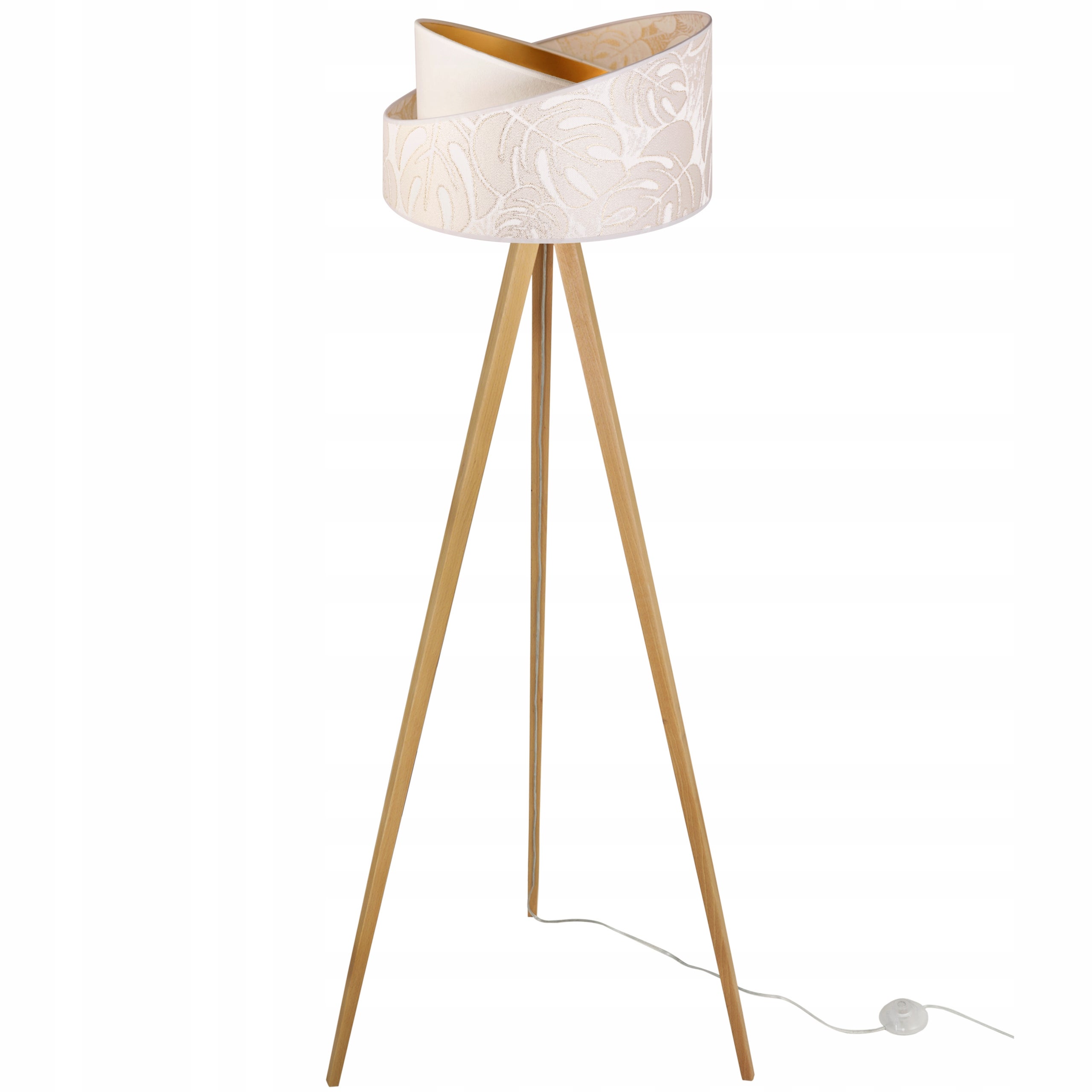 Lampa podłogowa stojąca Werona trójnóg drewno naturalny 1xE27 abażur tkanina okrągła kremowy Light Home LH