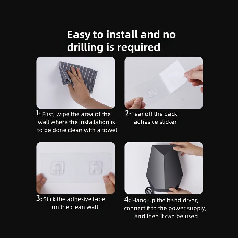 Sèche-mains À Capteurs Intelligents 1600w, Haute Puissance, Montage Mural, Sèche-mains Commercial Rapide, Adapté À Diverses Occasions,Noir - 6