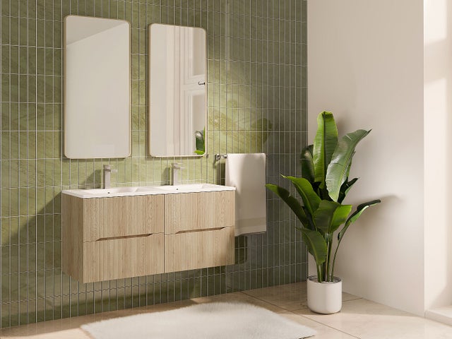 Meuble sous vasque suspendu strié - Naturel clair - 120 cm - ORISO