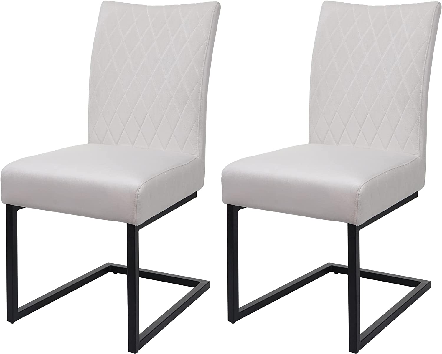 Ensemble De 2 Chaises De Salle à Manger En Velours Beige – Dossier Capitonné, Pieds Bois Courbés – Capacité 150 Kg
