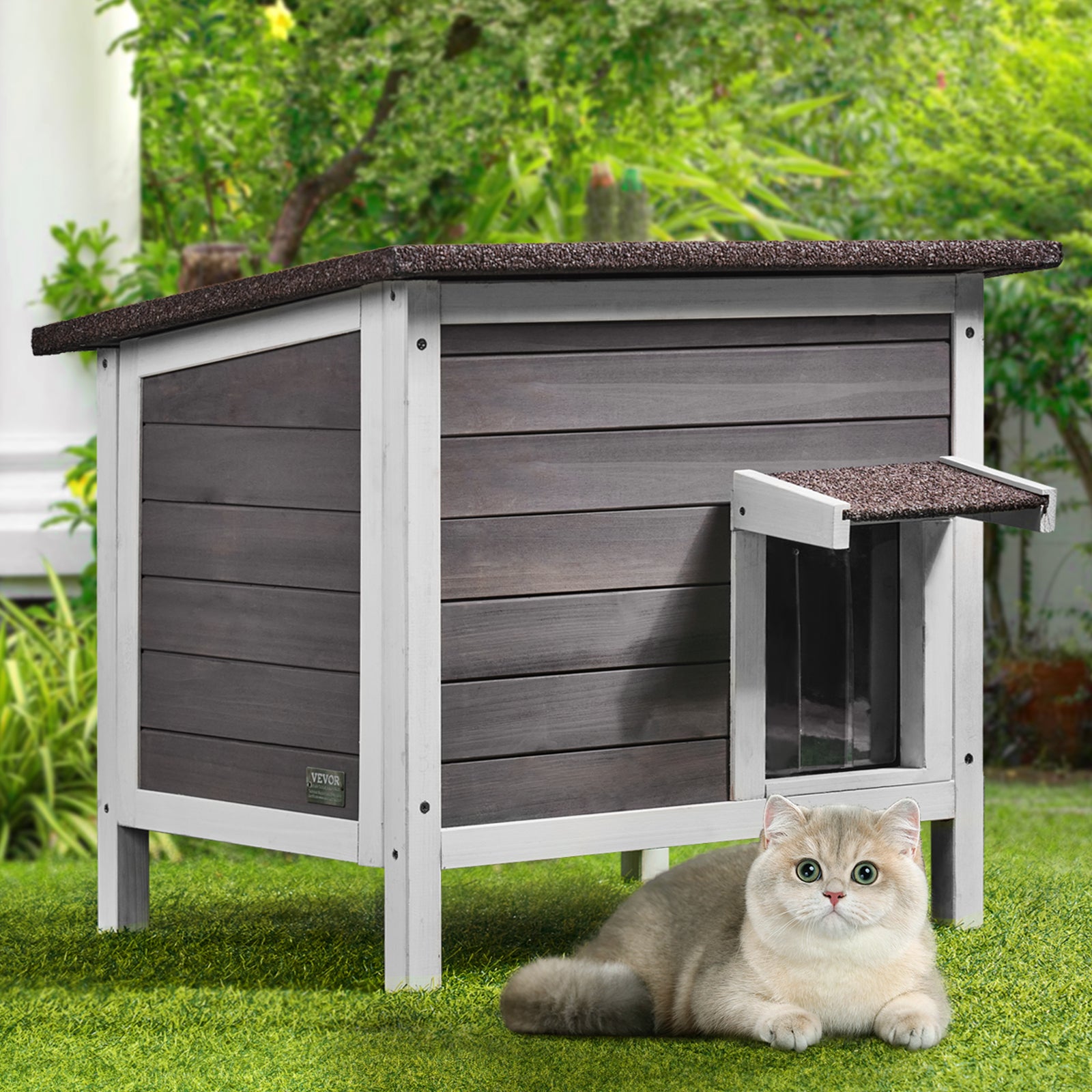 Abrigo Isolado para Gatos de Exterior VEVOR, Casinha Resistente às Intempéries com Telhado Articulado e Entradas em PVC, para Vários Gatos - 8