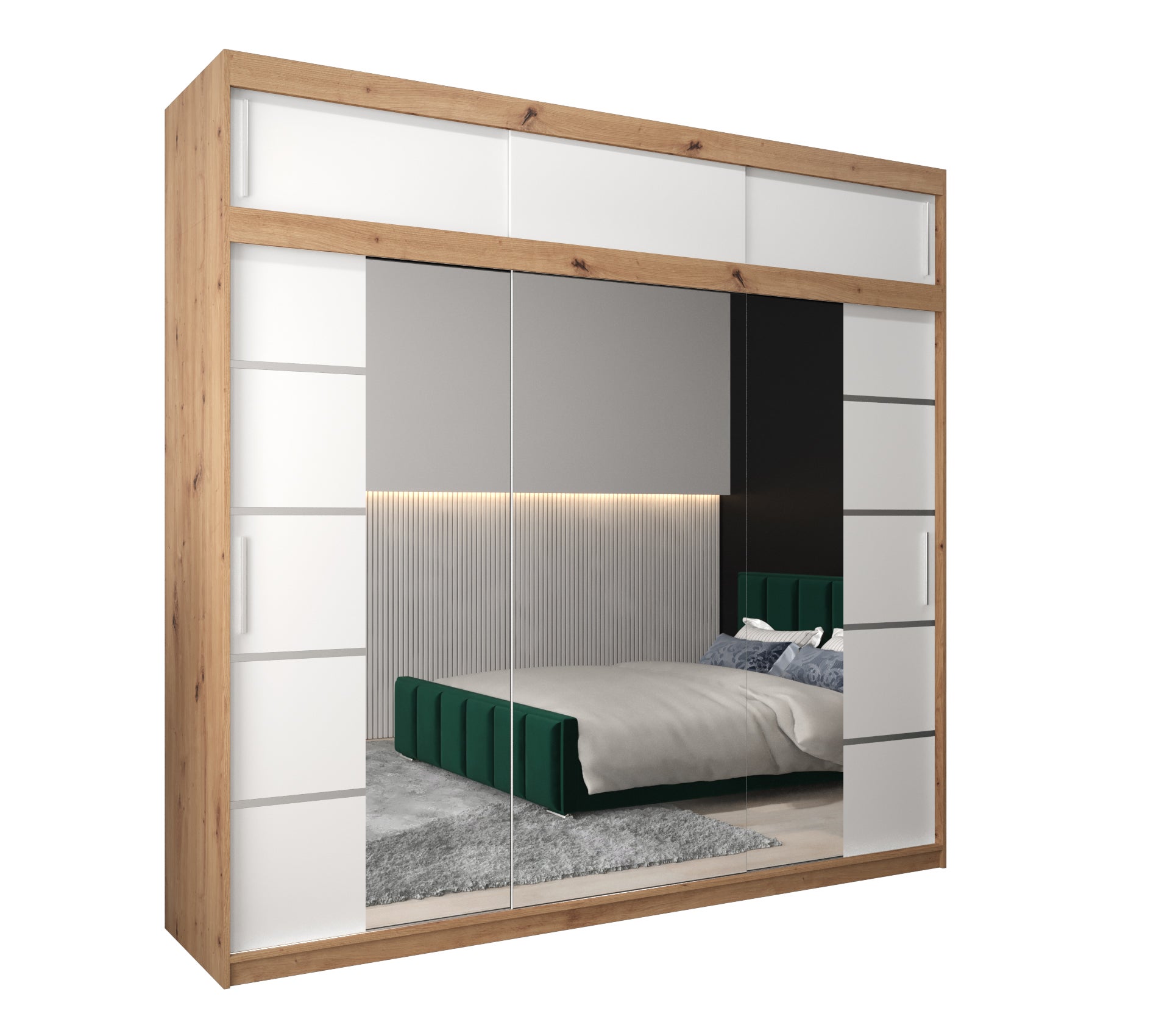 Szafa przesuwna z nadstawką garderoba Verona 4 250 x 62 x 240 cm Artisan + Biały - Abiks Meble