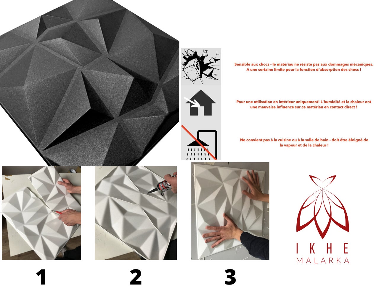 24x/ 6m² Panneaux muraux 3D décors revêtement mural panneaux de plafond POLYSTYRENE MATERIAL STYROPOR-TYPE 3mm force Diamant Noir - 3