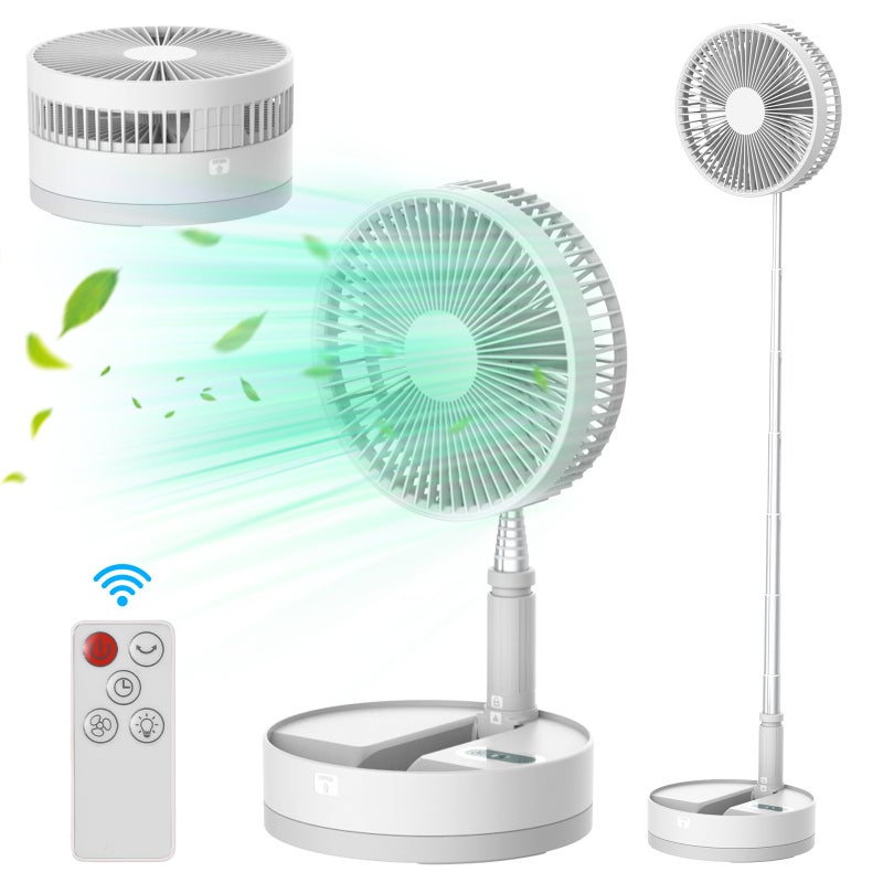 Ventilador de pedestal de 23 cm/9 pulgadas, batería usb-c de 10800 mah, oscilación, led, control remoto, telescópico, camping.