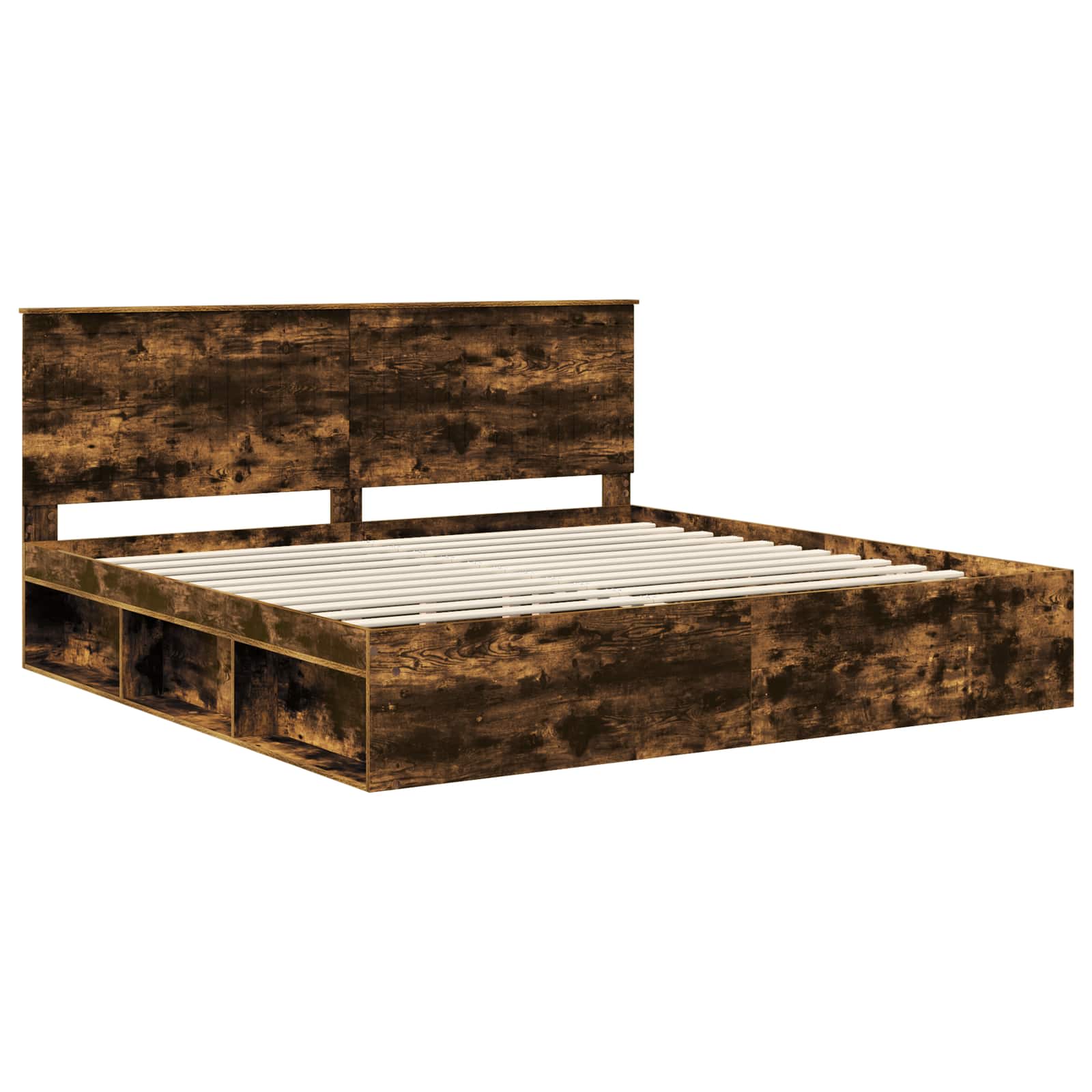 Cadre de lit en bois de pin massif, chêne fumé, pour la chambre, 200 × 200 cm - 4
