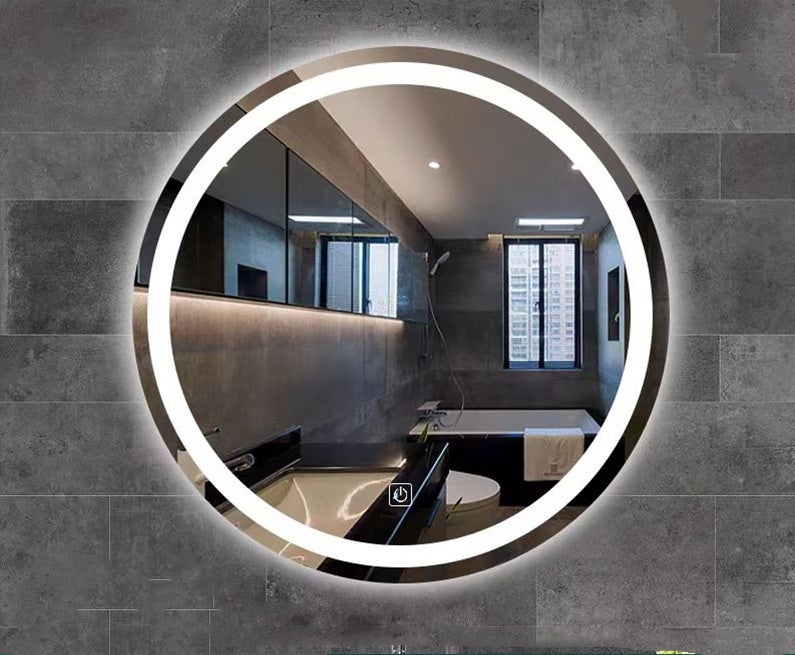 Miroir De Salle De Bain En Arc Irrégulier Avec Lumière LED, 40x60cm, 40x70cm, 40x80cm, 50x70cm, 50x80cm, 60x90cm, Miroir Mural Sans Cadre, Miroir Décoratif, 3 Couleurs De Lumière, Bouton Smart Touch