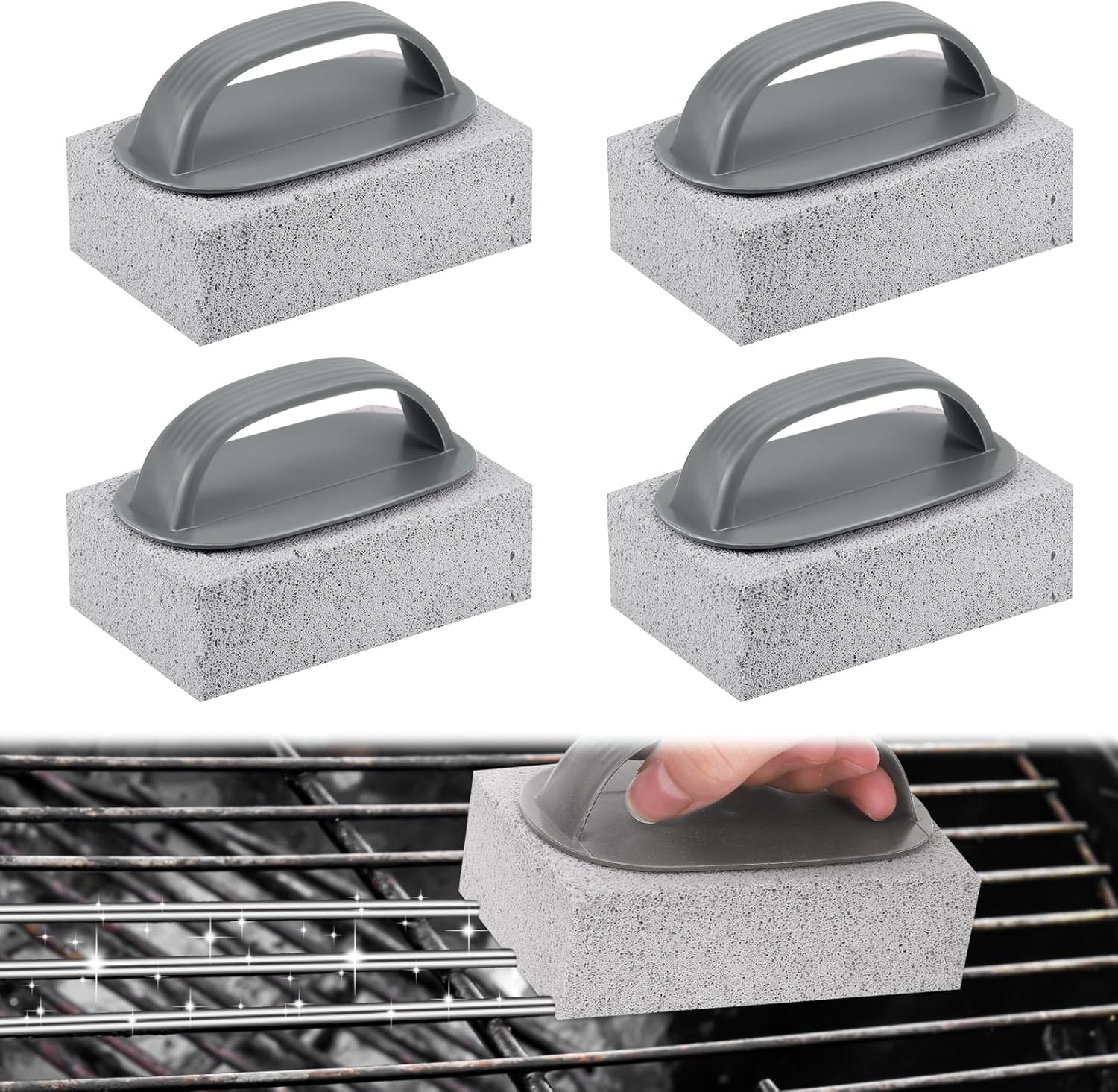 4-częściowy kamień do czyszczenia grilla z uchwytem, wielokrotnego użytku klocki czyszczące do czyszczenia grilli, płyt grillowych