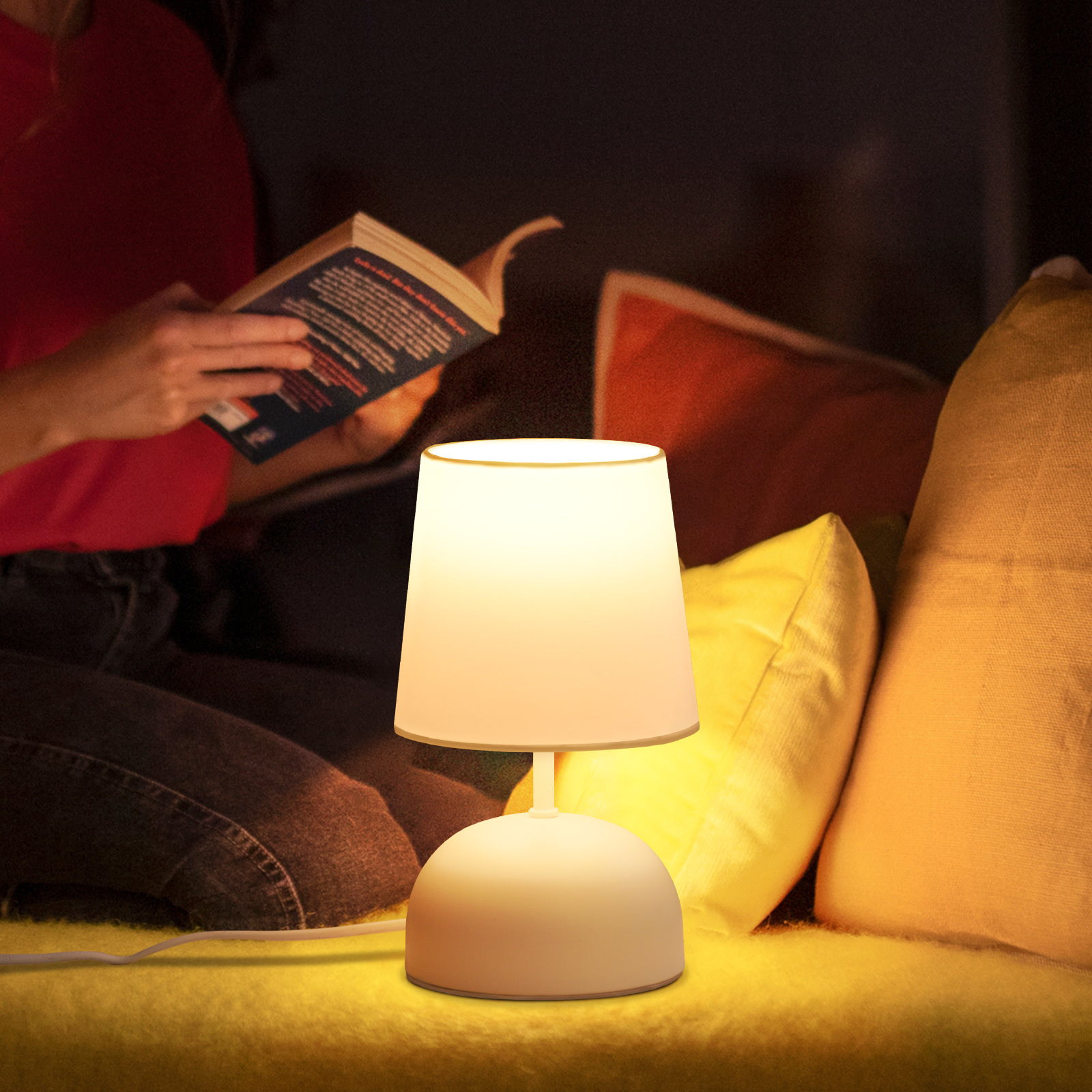 NETTLIFE Lampada da Comodino Set di 2 Lampade da Tavolo con Cavo Lampada da Notte in Tessuto Bianco Design Moderno per Camera da Letto - 4