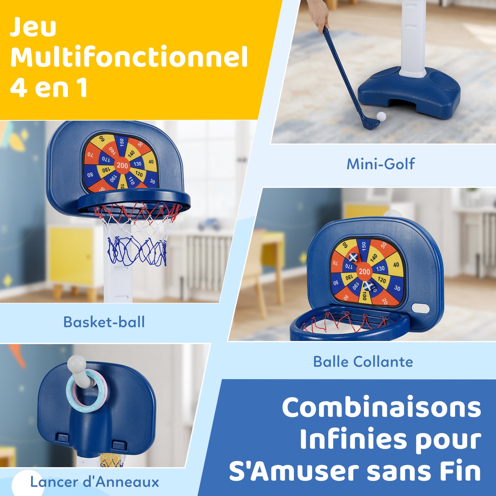 4 en 1 Panier de Basket-Ball Enfants avec Hauteur Réglable(111-146cm), Support de Basket-Ball en HDPE & Golf avec Accessoires Riches, pour 3 Ans+ - 3