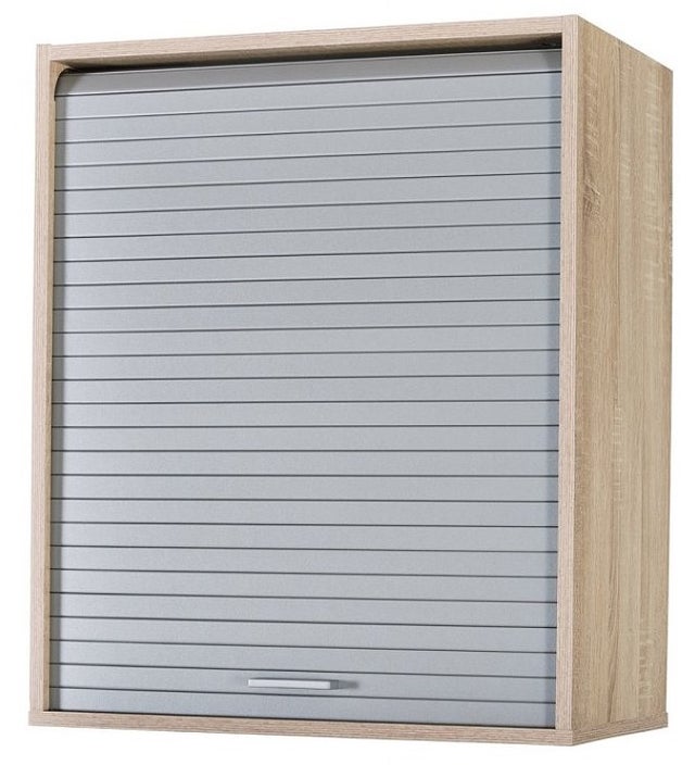 Meuble mural de cuisine chêne clair à rideau gris Couna L 60 x H 72cm