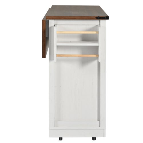 Carro de cocina beige con ruedas, bandeja abatible, 3 cajones y 2 puertas correderas, toallero y especiero - 8