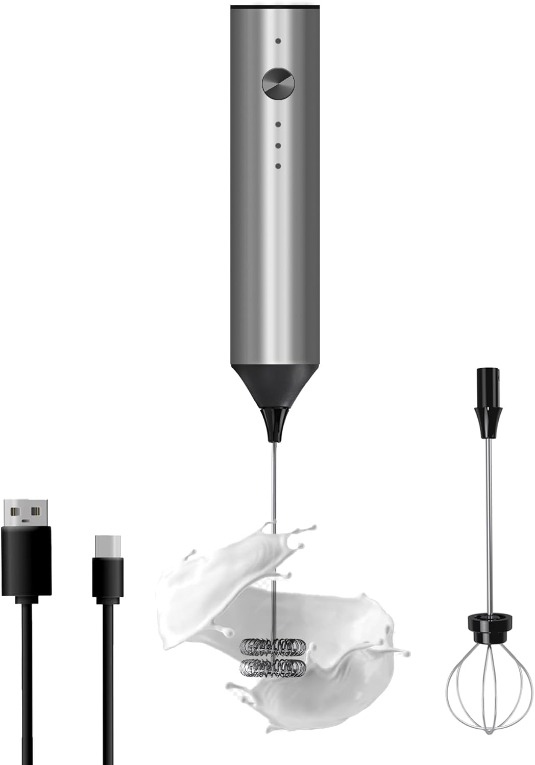 Przenośny spieniacz do mleka, akumulatorowy mikser elektryczny (typ C), mikser do kawy, 3 prędkości mieszania