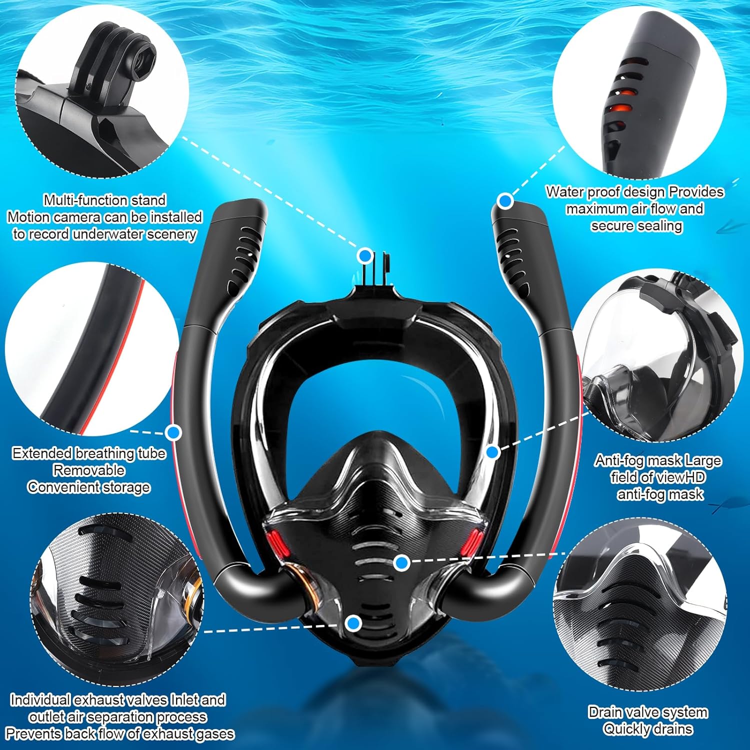 Masque de Plongée pour Adultes, Masque Complet avec Tuba, sans Risque de CO2, Masque de Plongée Intégral Complet pour la Plongée Libre, la Natation et - 2