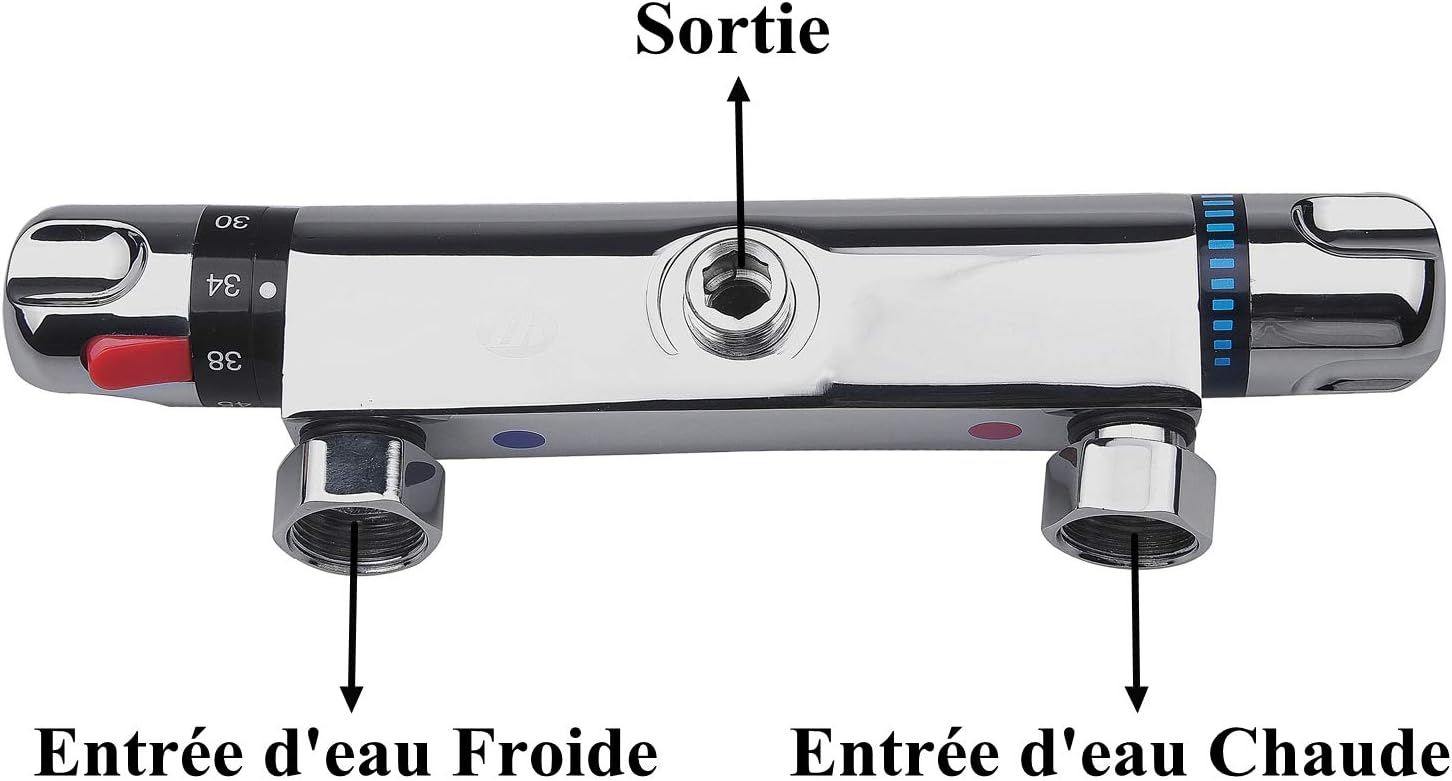 Mitigeur douche thermostatique murale Mitigeur de Douche Mitigeur Thermostatique pour Douche & Colonne, Sortie d'eau 3/4