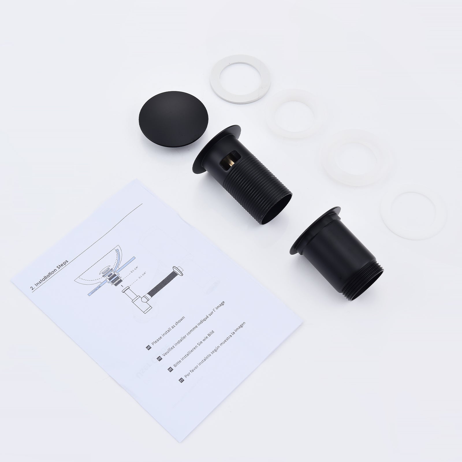 Bonde de Lavabo Bonde Pop-up avec Trop-plein Automatique Universelle Vidage pour Vasque et Lavabo Équipé Panier-filtre, Noir - 9