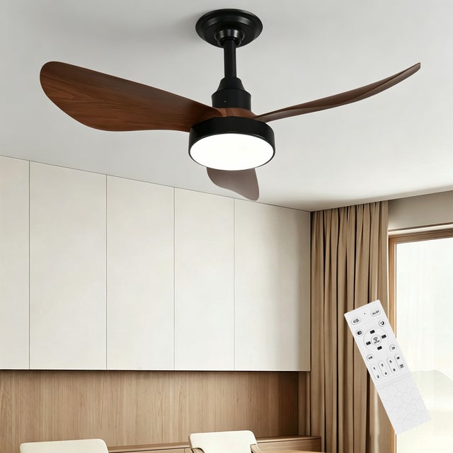 Ventilateur de plafond de 82 cm avec éclairage et télécommande, 3 températures de couleur, 6 vitesses et minuterie