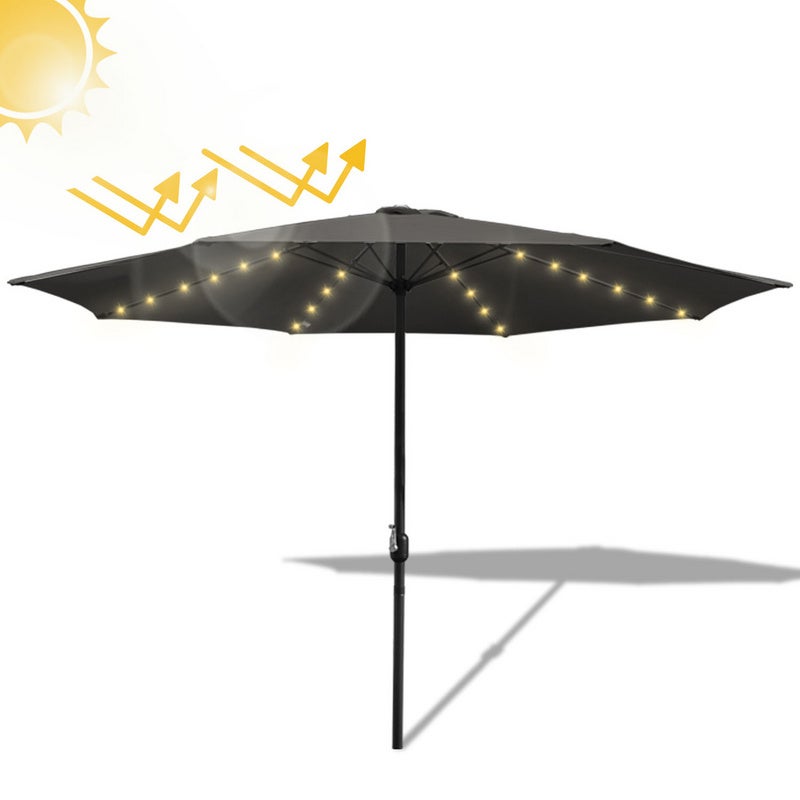 Parasol ogrodowy z korbką i diodą LED, Ø 350 cm, szary